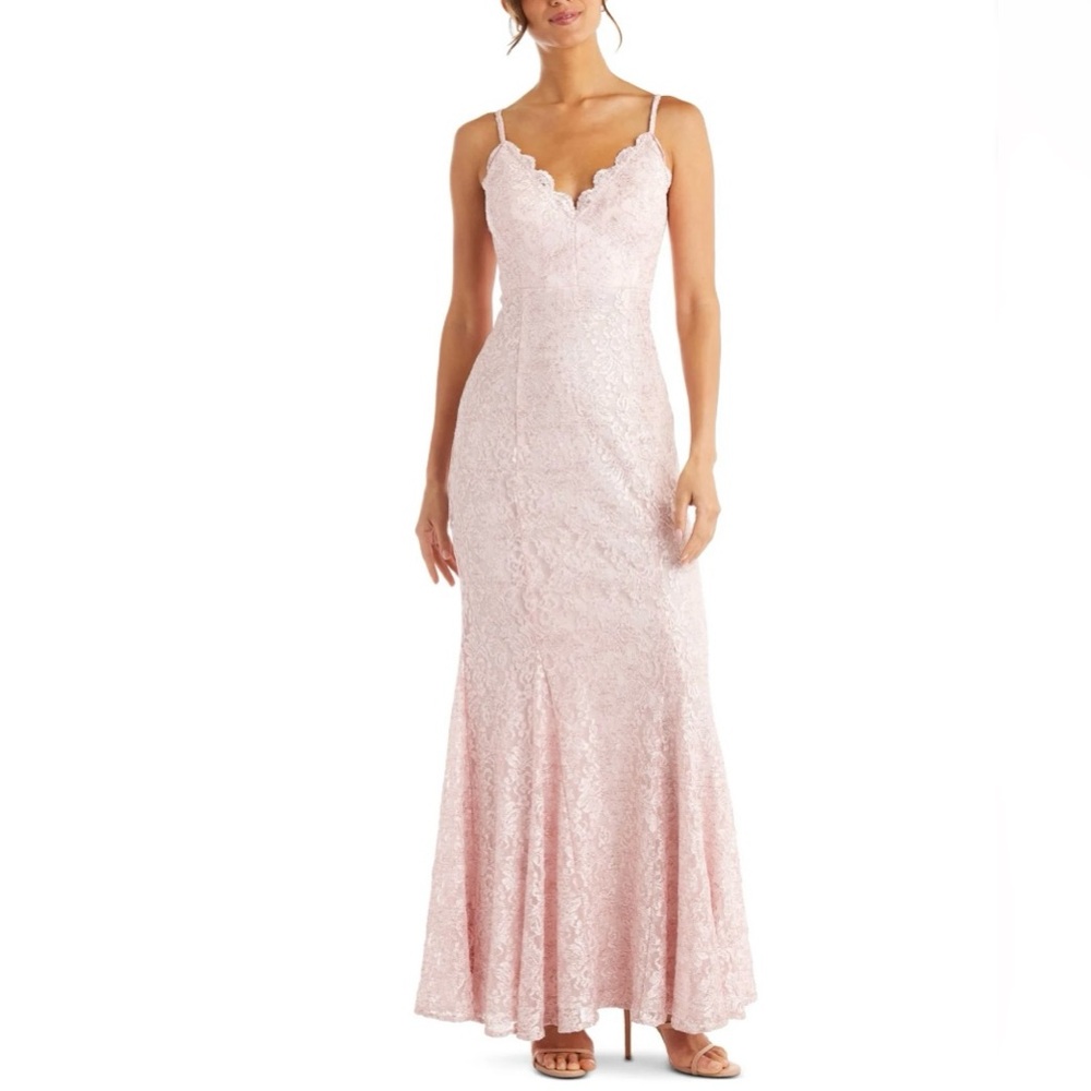 MORGAN & CO Womens Pink Lace Floral Full-Length Formal Prom Dress Juniors 3